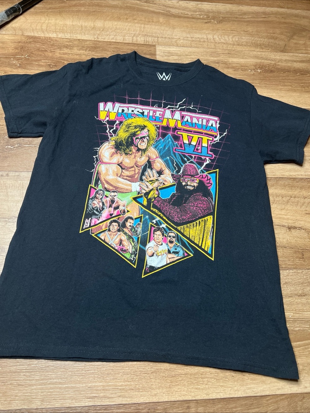 WWE  T- Shirt Wrestlemania VI Ultimate Warrior Macho Man Men’s M Black